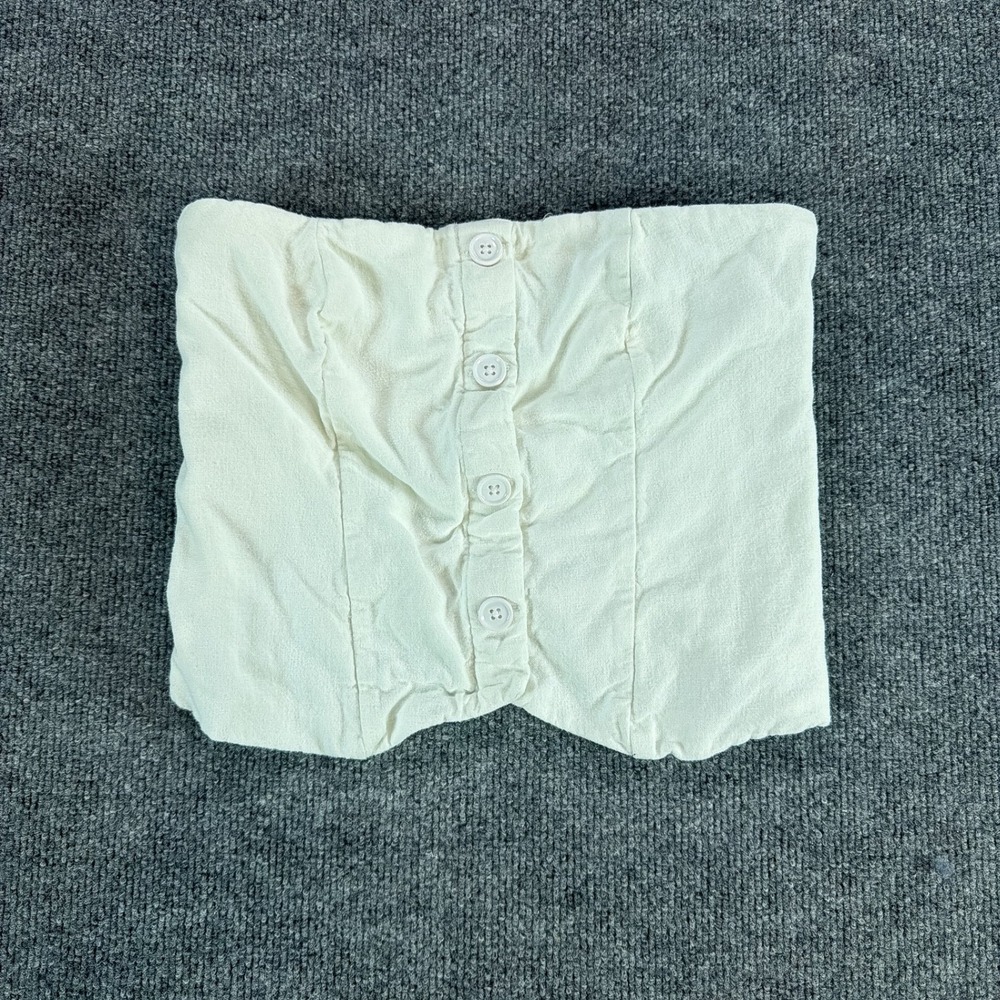 Abercrombie & Fitch Linen Blend Button Front Smocked Tube Top White Small Summer
